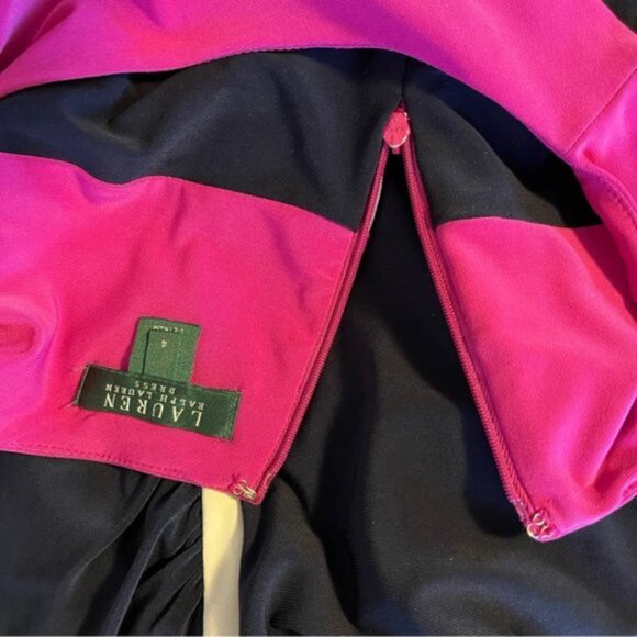 Ralph Lauren ColorBlock Sleeveless Sheath Dress in Navy Blue and Hot Pink - Picture 8 of 12